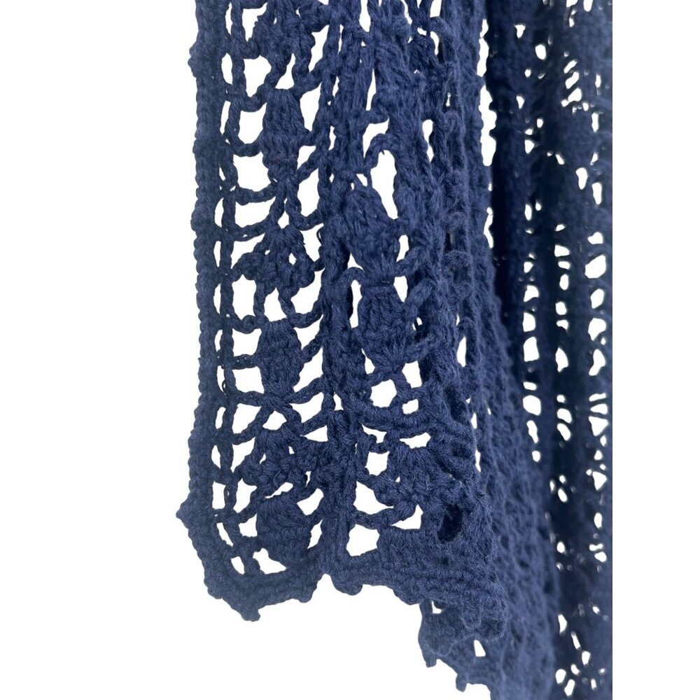 Vtg Y2K Anthropologie Navy Blue Crochet Open Cardigan | Coastal Grandma Indie M - Picture 5 of 15